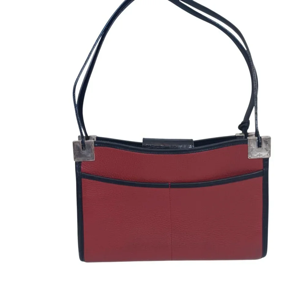 Brighton Bag Leather Shoulder Handbag Croc-Embossed Black‎ Maroon